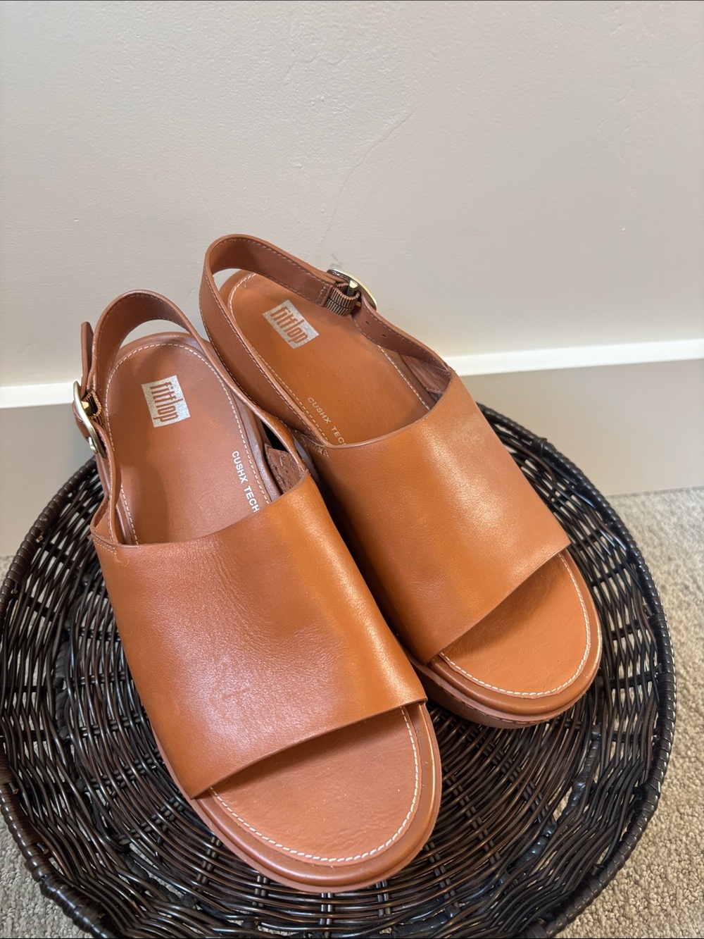 FitFlop Cognac Brown Leather Slingback Sandals
